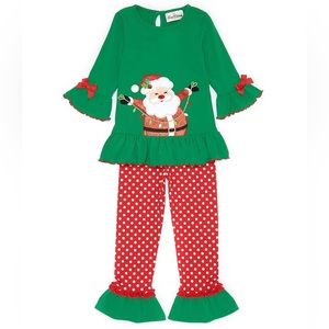 Little Girls 2T Long Sleeve Solid Santa Tunic Top & Dot-Printed Leggings Set